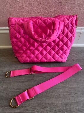Jill & Ally Hot Pink Small Nylon Quilted Tote with Removable Strap